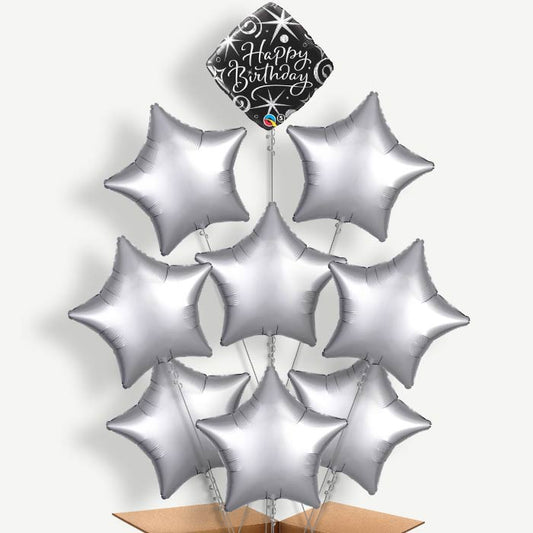 Black & Silver Happy Birthday Helium Balloon Bundle | Party Save Smile