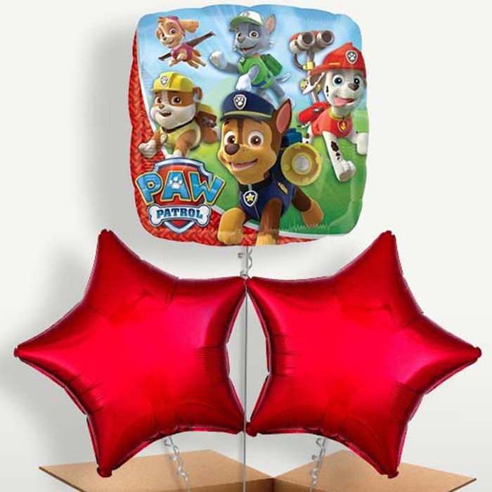 Red Paw Patrol Trio Balloon Bunch inflated with Helium | Party Save Smile