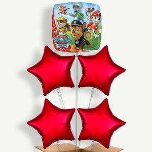 Red Paw Patrol 5 Balloon Cluster Inflated with Helium