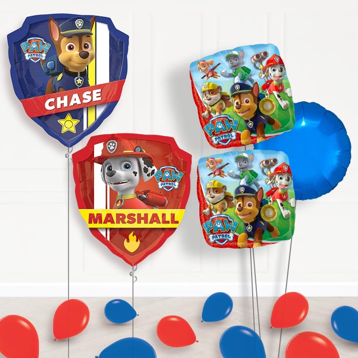 Chase and Marshall Paw Patrol Balloon Bouquet-Giant Balloon + 2 Themed Balloons + 1 Plain Balloon + Mini Balloons 