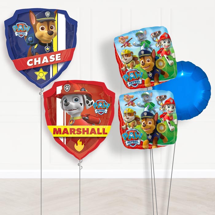 Chase and Marshall Paw Patrol Balloon Bouquet-Giant Balloon + 2 Themed Balloons + 1 Plain Balloon 