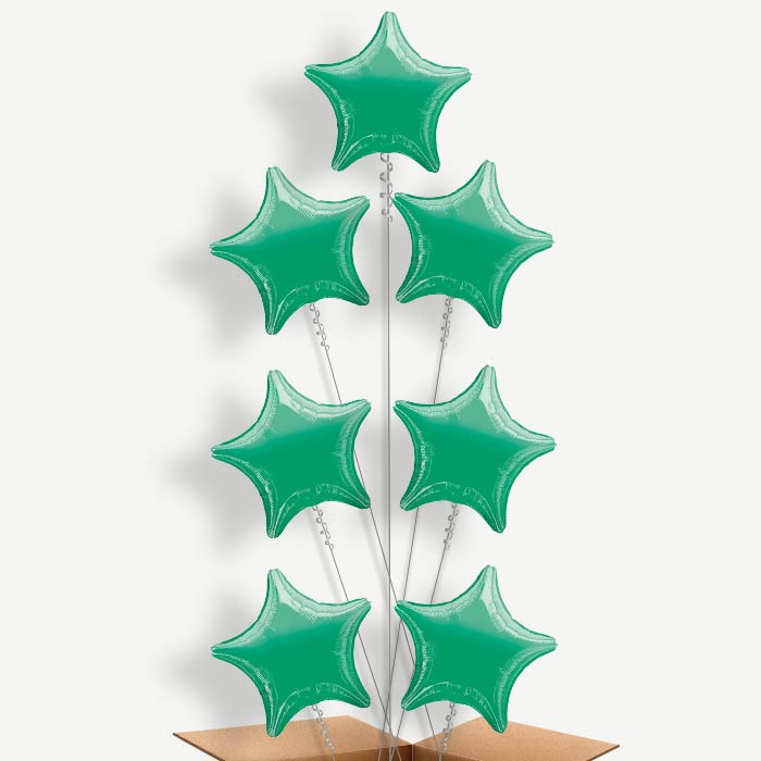 Green Metallic Star Balloon Arrangement Inflated with Helium | Party Save Smile