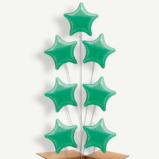 Green Metallic Star Balloon Arrangement Inflated with Helium | Party Save Smile