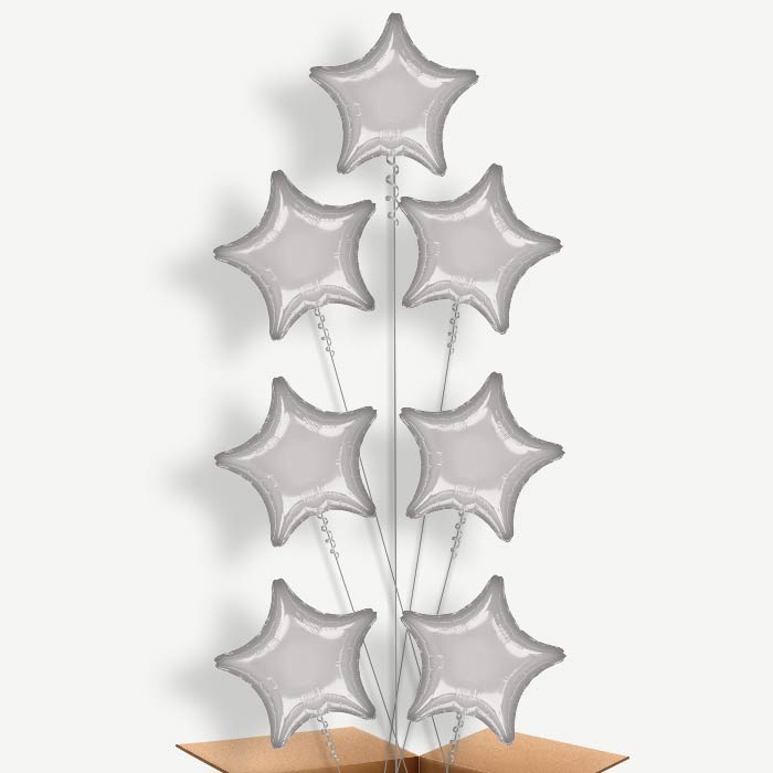 Silver Metallic Star Helium Balloon Arrangement | Party Save Smile