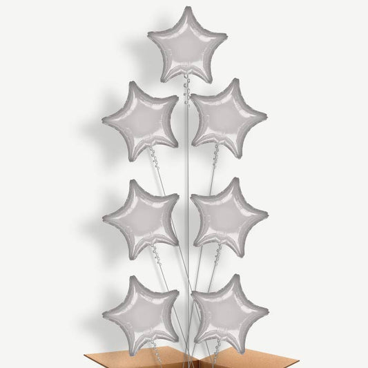 Silver Metallic Star Helium Balloon Arrangement | Party Save Smile