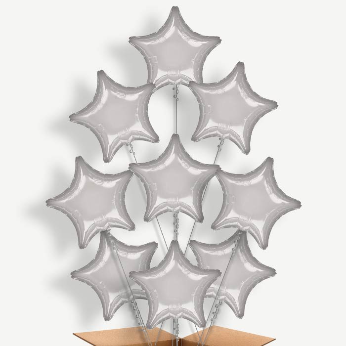 Silver Metallic Star Helium Balloon Bundle | Party Save Smile