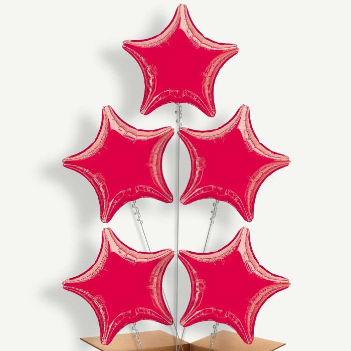 Red Metallic Star Balloon Cluster Inflated with Helium | Party Save Smile