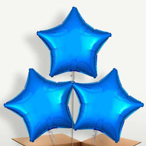 Blue Metallic Star Bunch of Balloons inflated with Helium (Trio)