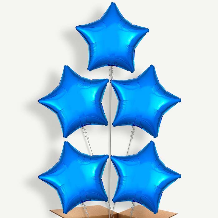 Blue Metallic Star Balloon Cluster Inflated with Helium | Party Save Smile