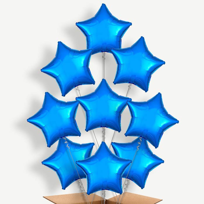 Blue Metallic Star Balloon Bundle Inflated with Helium | Party Save Smile
