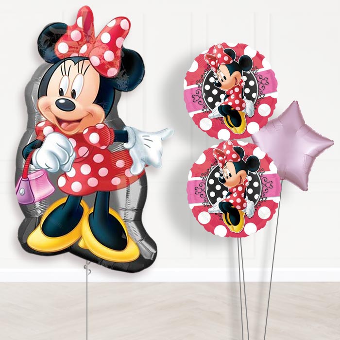 Giant Minnie Mouse Polka Dots Balloon Bouquet Delivery-Giant Balloon + 2 Themed Balloons + 1 Plain Balloon 
