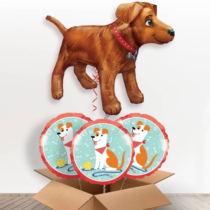 Giant Dog Helium Balloon in a Box - With 3 Themed Balloons | Party Save Smile