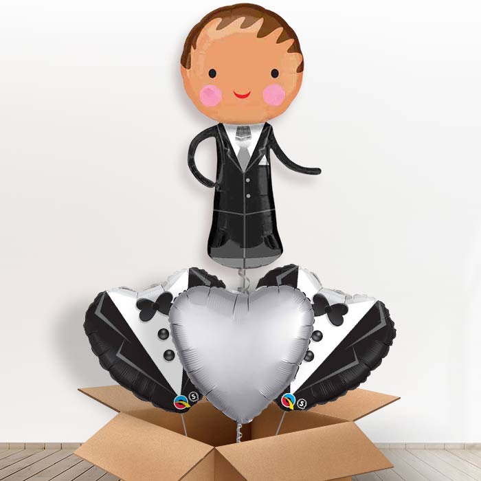 Handsome Groom Giant Shaped Helium Balloon in a Box Gift-1 x Giant Balloon and 2 Themed Balloons and 1 Plain Balloon 