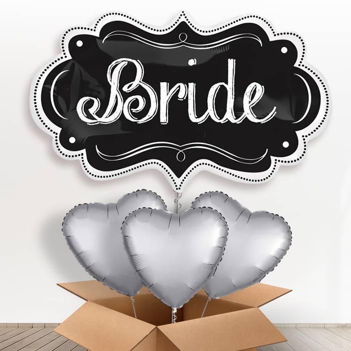 Bride Chalkboard Giant Shaped Helium Balloon in a Box Gift - With 3 Plain Balloons | Party Save Smile