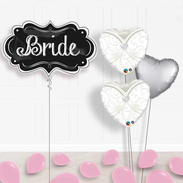 Personalised Wedding Helium Balloons - Bride Chalkboard-Giant Balloon + 2 Themed Balloons + 1 Plain Balloon + Mini Balloons 