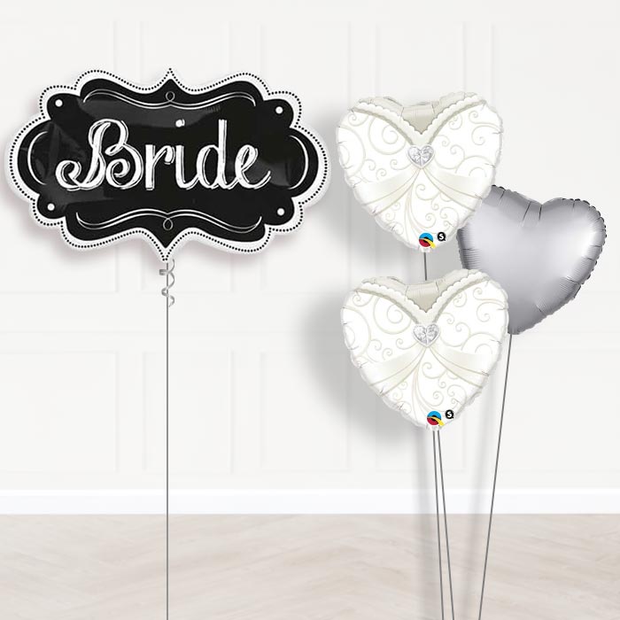 Personalised Wedding Helium Balloons - Bride Chalkboard-Giant Balloon + 2 Themed Balloons + 1 Plain Balloon 