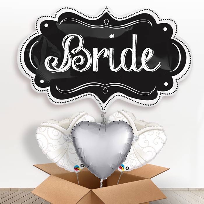 Bride Chalkboard Giant Shaped Helium Balloon in a Box Gift-1 x Giant Balloon and 2 Themed Balloons and 1 Plain Balloon 