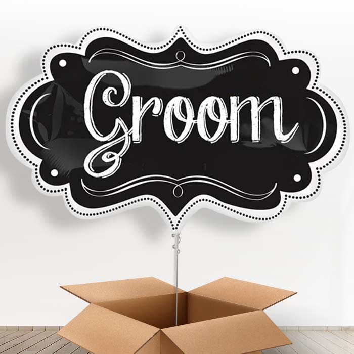 Groom Chalkboard Giant Shaped Helium Balloon in a Box Gift - Giant Balloon | Party Save Smile