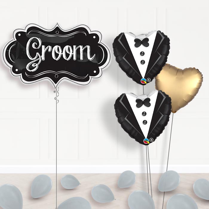 Personalised Wedding Helium Balloons - Groom Chalkboard-Giant Balloon + 2 Themed Balloons + 1 Plain Balloon + Mini Balloons 