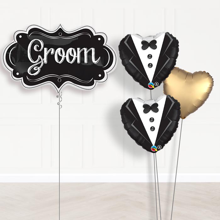 Personalised Wedding Helium Balloons - Groom Chalkboard-Giant Balloon + 2 Themed Balloons + 1 Plain Balloon 