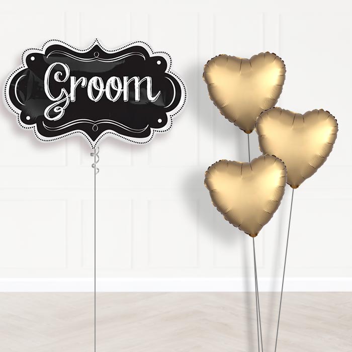 Personalised Wedding Helium Balloons - Groom Chalkboard - Plain Bouquet | Party Save Smile