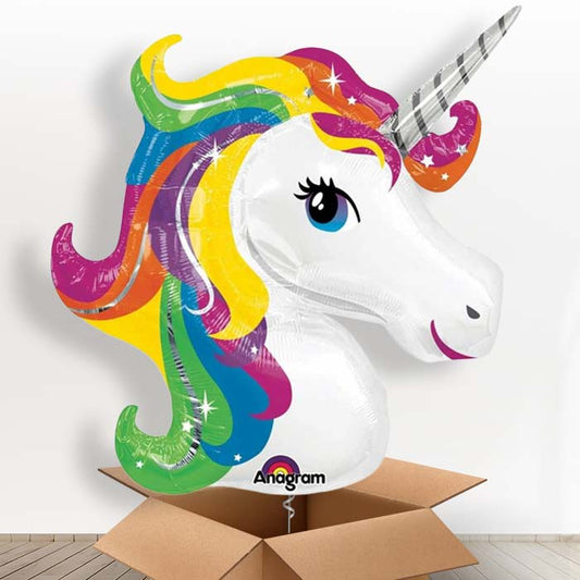 Giant Unicorn Head Helium Balloon in a Box Gift - Giant Balloon | Party Save Smile