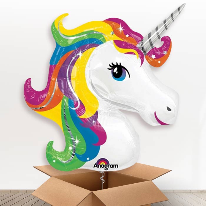Giant Unicorn Head Helium Balloon in a Box Gift - Giant Balloon | Party Save Smile