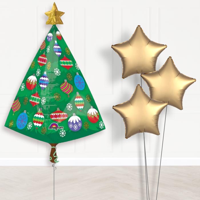 Christmas Tree Foil Balloon Bouquet in a Box - Plain Bouquet | Party Save Smile