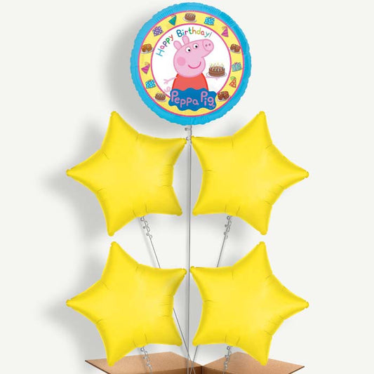 Peppa Pig Birthday Balloon Cluster Inflated with Helium | Party Save Smile