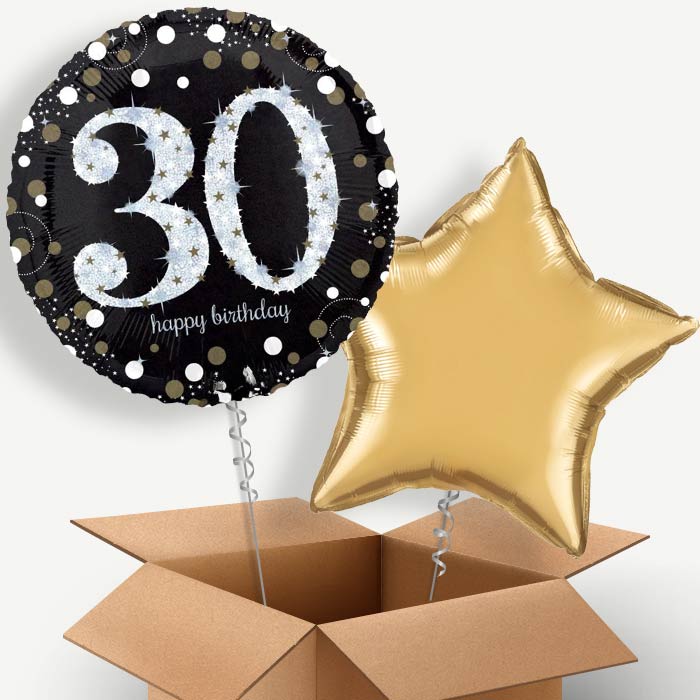 Black & Gold 30th Birthday Helium Balloon Two | Party Save Smile