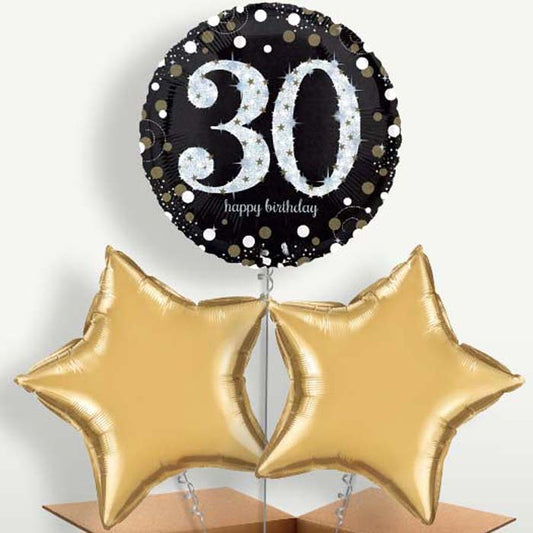Black & Gold 30th Birthday Bunch of Balloons | Party Save Smile