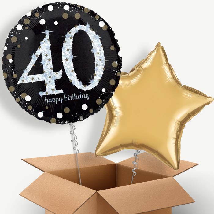 Black & Gold 40th Birthday Helium Balloon Two | Party Save Smile