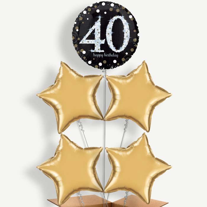 Black & Gold 40th Birthday Helium Cluster Balloons | Party Save Smile