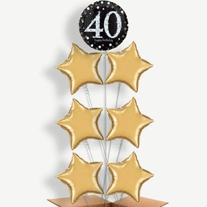 Black & Gold 40th Birthday 7 Balloon Arrangement