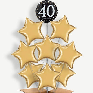 Black and Gold 40th Birthday 9 Helium Balloon Bundle