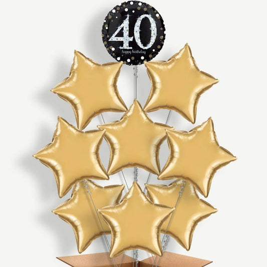 Black and Gold 40th Birthday Helium Balloon Bundle | Party Save Smile