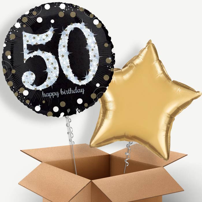 Gold 50th Birthday Helium Balloon Duo | Party Save Smile