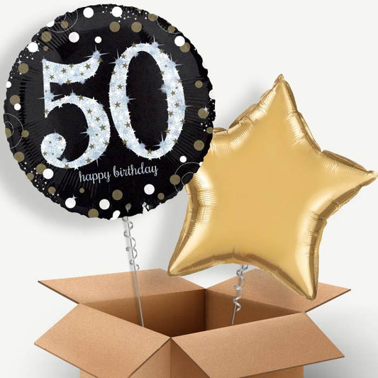 Gold 50th Birthday Helium Balloon Duo | Party Save Smile