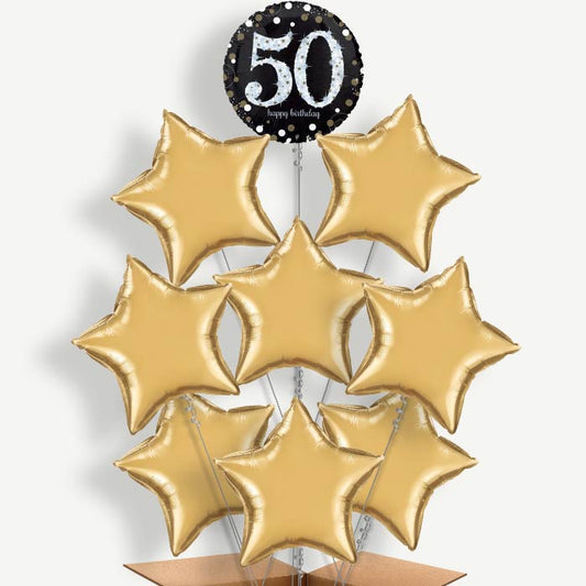 Gold 50th Birthday Balloon Bundle Inflated with Helium | Party Save Smile