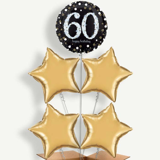 Gold 60th Birthday Balloon Cluster Inflated with Helium | Party Save Smile