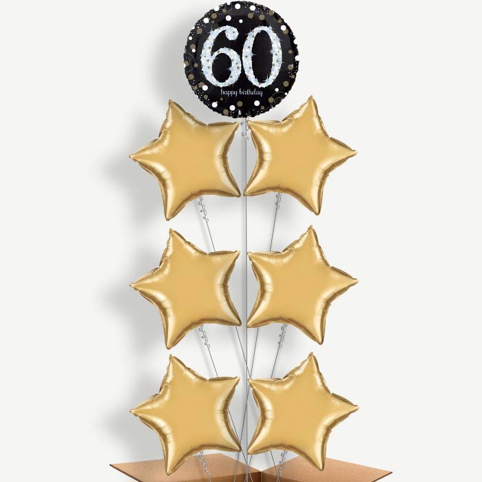 Gold 60th Birthday Balloon Arrangement Inflated with Helium | Party Save Smile