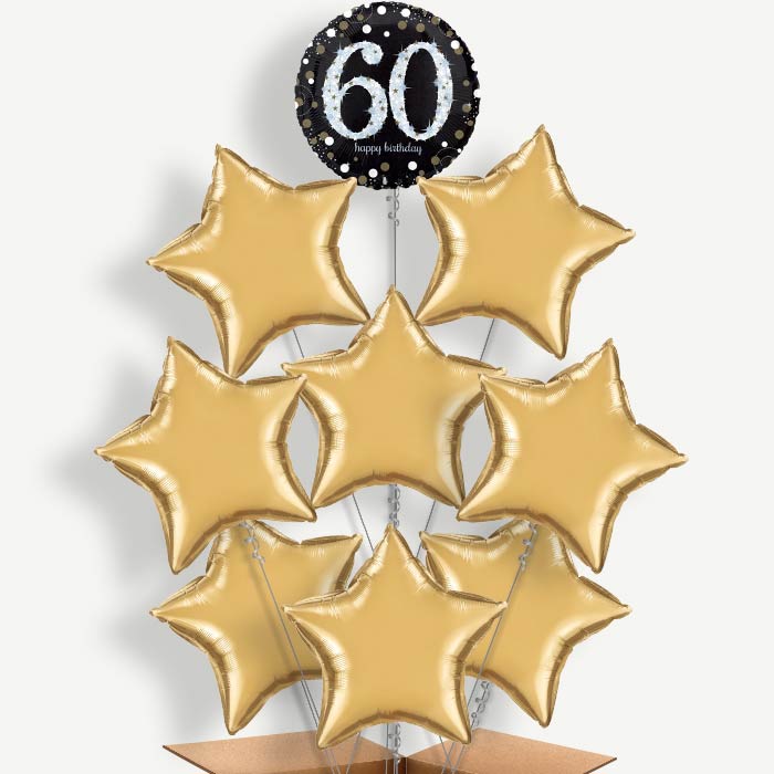 Gold 60th Birthday Balloon Bundle Inflated with Helium | Party Save Smile