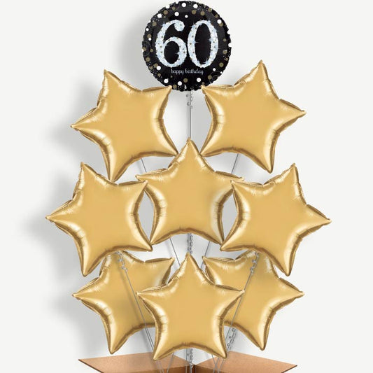 Gold 60th Birthday Balloon Bundle Inflated with Helium | Party Save Smile