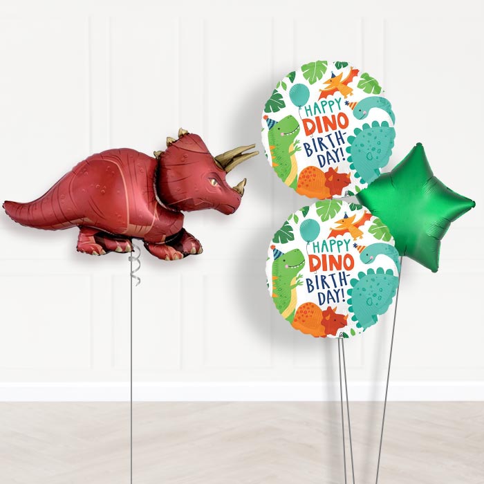 Red Triceratops Balloon Bouquet Delivery-Giant Balloon + 2 Themed Balloons + 1 Plain Balloon 