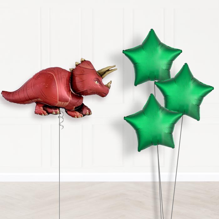 Red Triceratops Balloon Bouquet Delivery - 1 x Giant Balloon with Plain Bouquet | Party Save Smile
