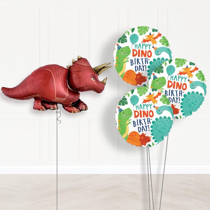 Red Triceratops Balloon Bouquet Delivery - 1 x Giant Balloon with Themed Bouquet | Party Save Smile