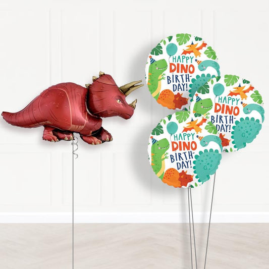 Red Triceratops Balloon Bouquet Delivery - 1 x Giant Balloon with Themed Bouquet | Party Save Smile