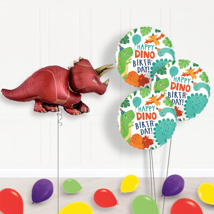 Red Triceratops Balloon Bouquet Delivery - 1 x Giant Balloon with Themed Bouquet and Latex | Party Save Smile