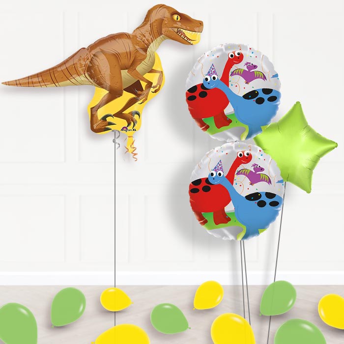 Raptor Dinosaur Helium Balloons Delivered-Giant Balloon + 2 Themed Balloons + 1 Plain Balloon + Mini Balloons 