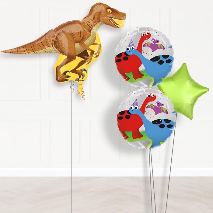 Raptor Dinosaur Helium Balloons Delivered-Giant Balloon + 2 Themed Balloons + 1 Plain Balloon 